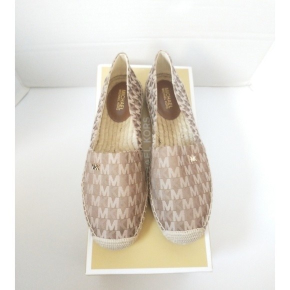 New! MICHAEL KORS Women's MK Logo Kendrick Espadrille Flats Shoes Luggage Brown - Picture 4 of 7